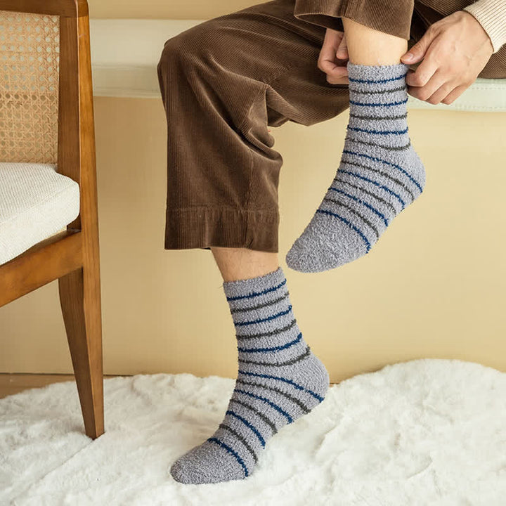 Calcetines de dormir de polar coral afelpado con rayas blancas para hombre
