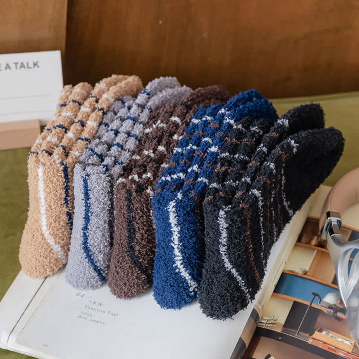 Calcetines de dormir de polar coral afelpado con rayas blancas para hombre