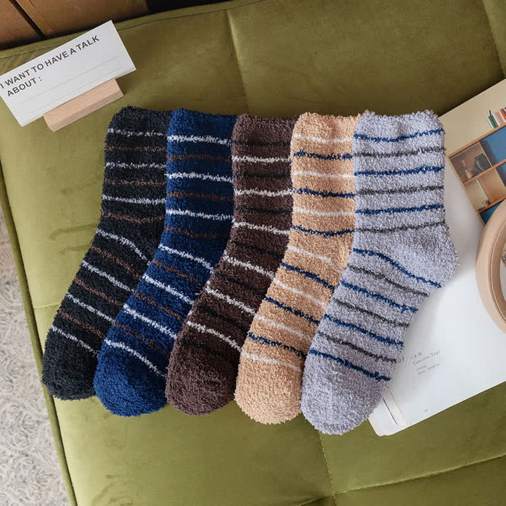 Calcetines de dormir de polar coral afelpado con rayas blancas para hombre