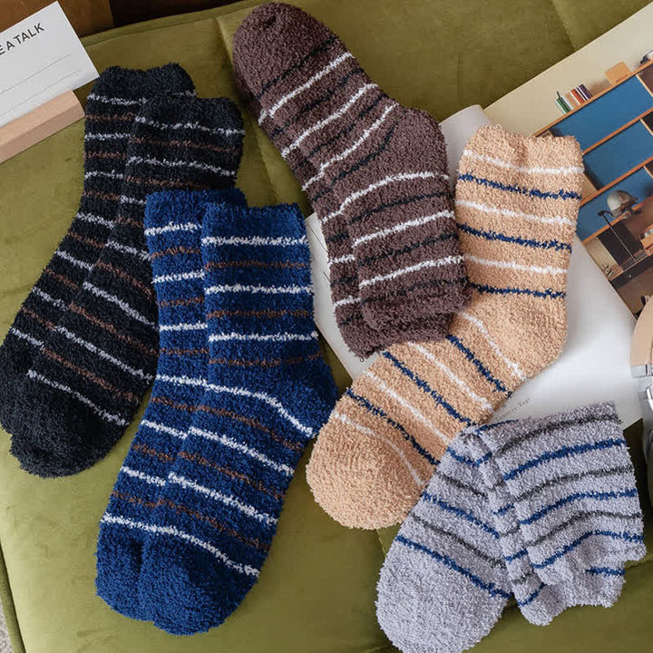Calcetines de dormir de polar coral afelpado con rayas blancas para hombre