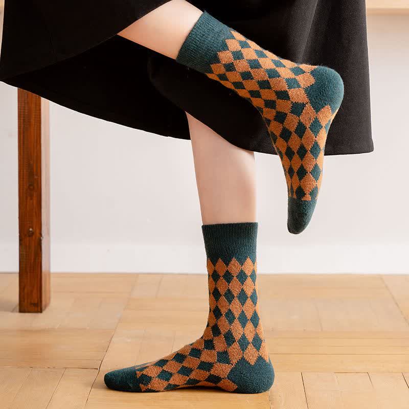 Calcetines térmicos y cálidos con diseño de rombos para mujer