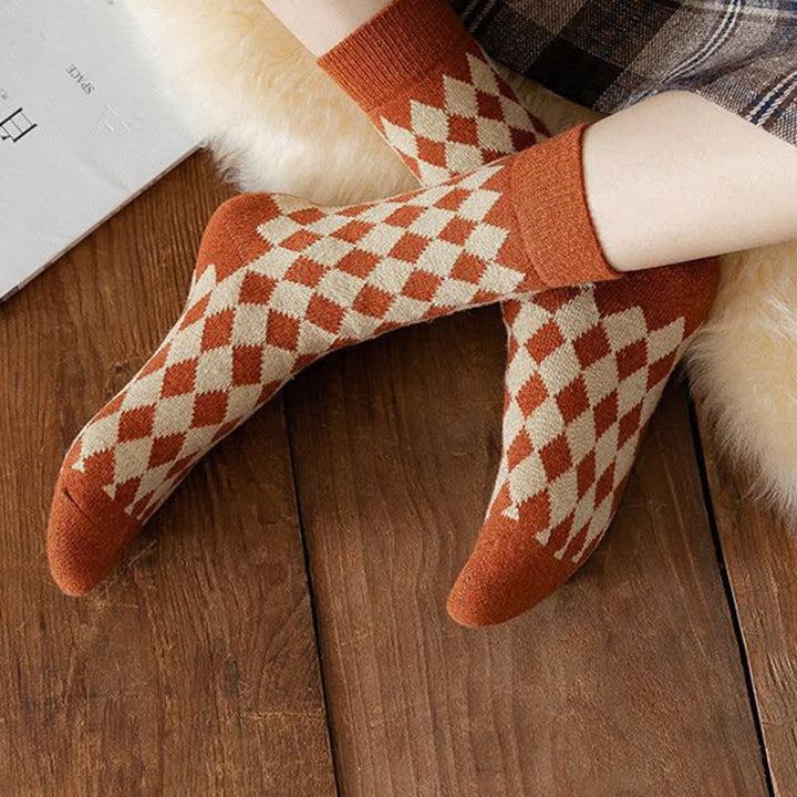 Calcetines térmicos y cálidos con diseño de rombos para mujer