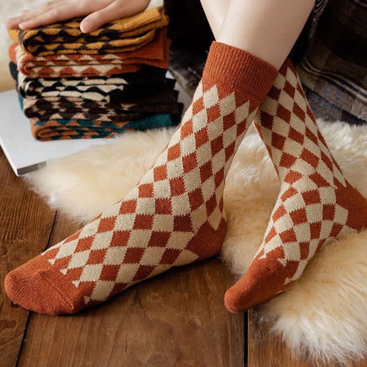 Calcetines térmicos y cálidos con diseño de rombos para mujer