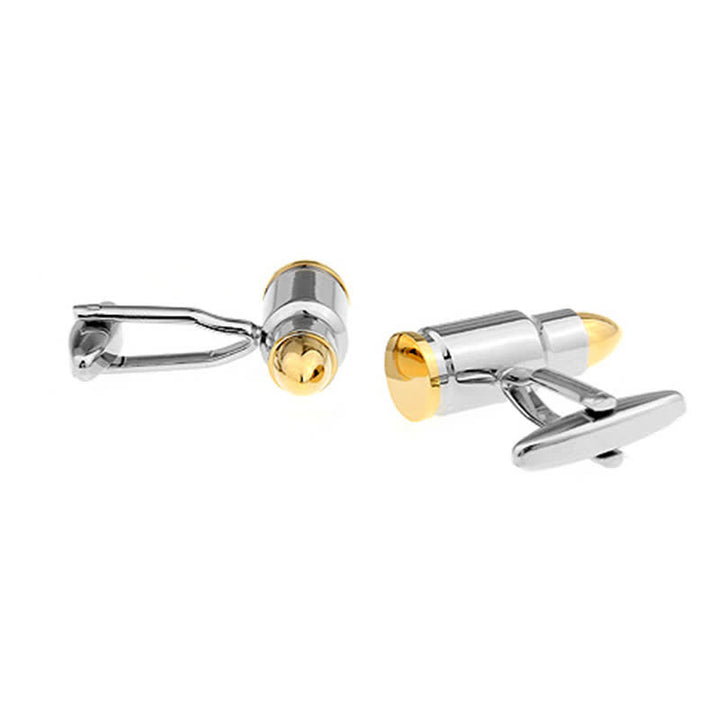 Gemelos de plata con punta dorada en forma de bala para hombre