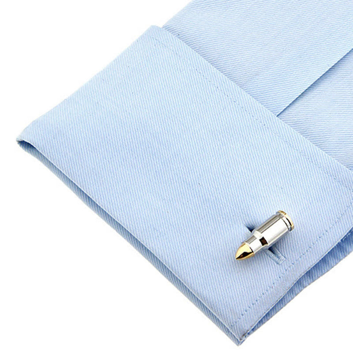 Gemelos de plata con punta dorada en forma de bala para hombre