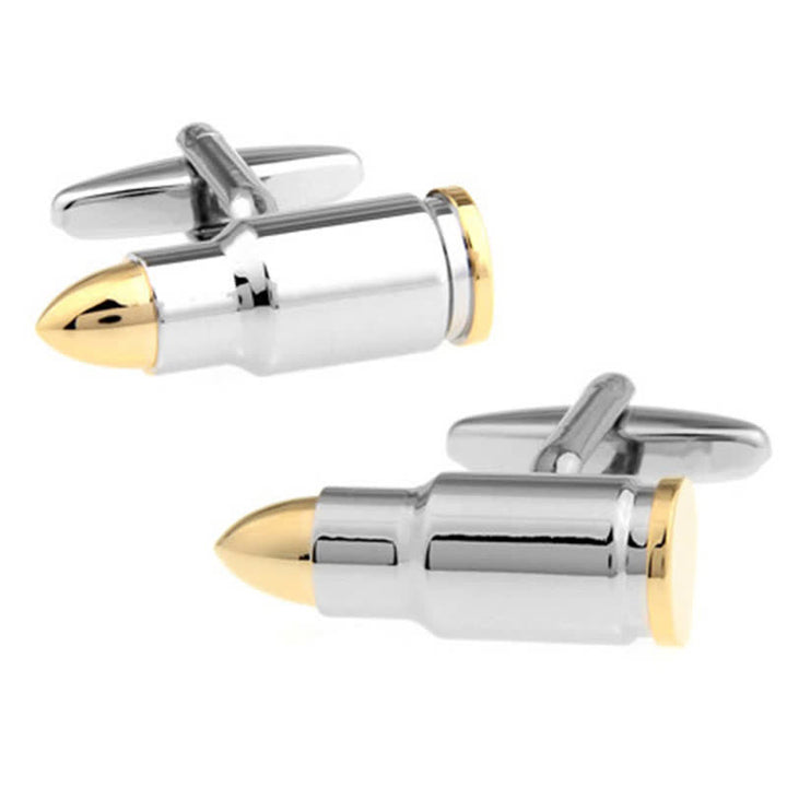 Gemelos de plata con punta dorada en forma de bala para hombre