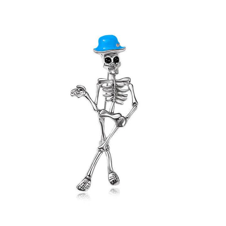 Broche de sombrero esmaltado con forma de calavera de esqueleto de terror