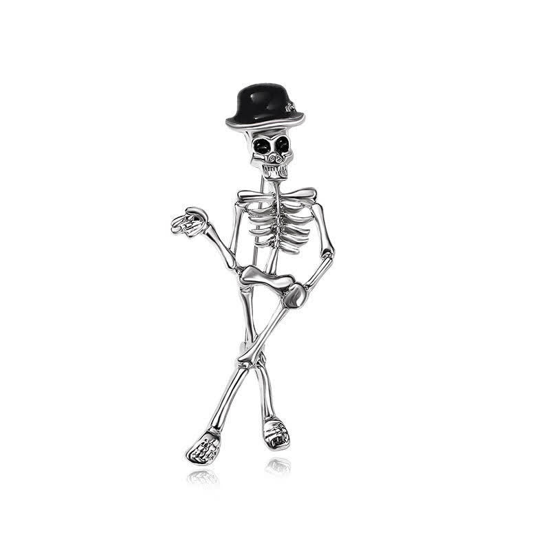Broche de sombrero esmaltado con forma de calavera de esqueleto de terror
