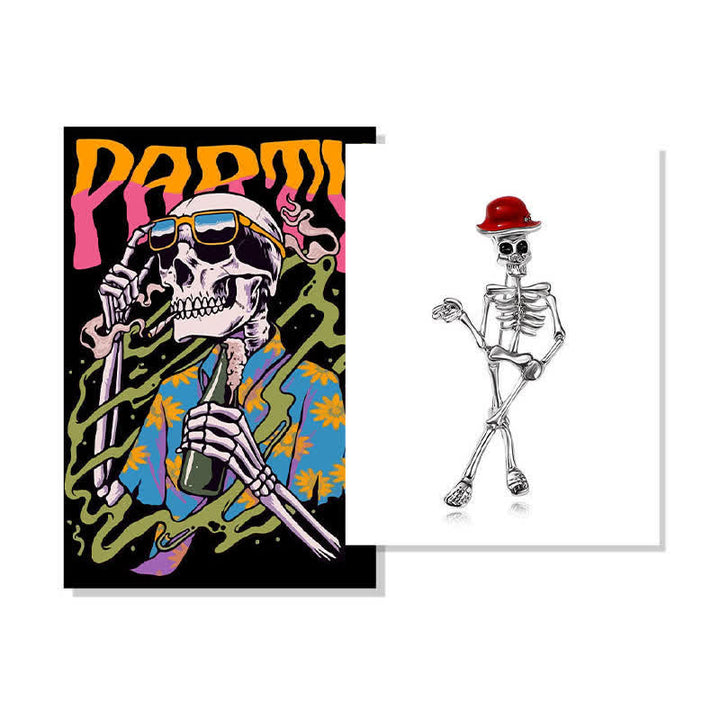 Broche de sombrero esmaltado con forma de calavera de esqueleto de terror