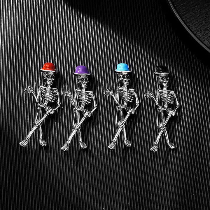 Broche de sombrero esmaltado con forma de calavera de esqueleto de terror