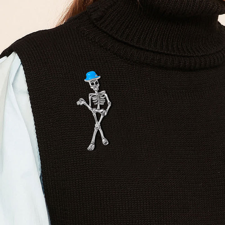 Broche de sombrero esmaltado con forma de calavera de esqueleto de terror