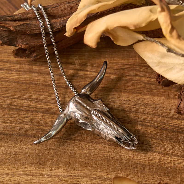 Conjunto de anillo táctico con colgante de toro y hebilla de cinturón con cuchillo oculto y calavera dorada