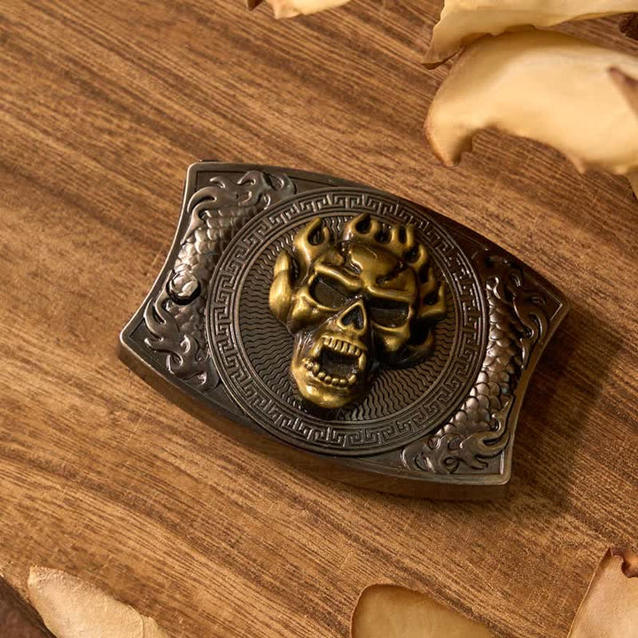 Conjunto de hebilla de cinturón con colgante de cuerno largo y anillo de toro con forma de calavera y cuchillo oculto