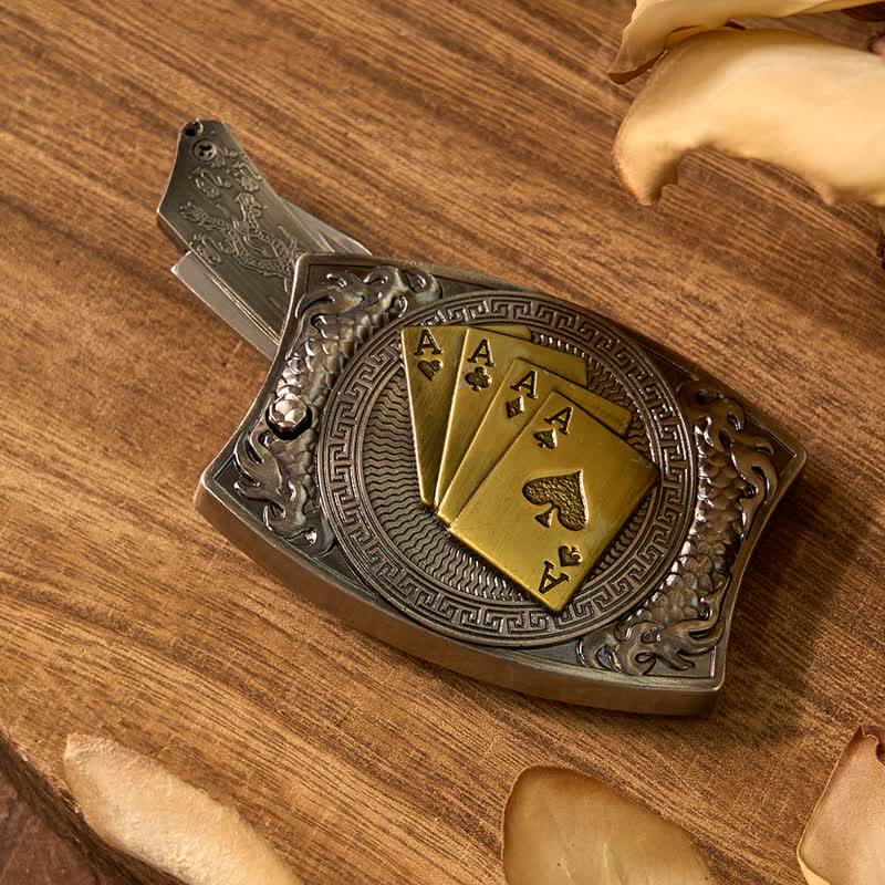 Juego de hebillas para cinturón con cuchillo oculto de Lucky Poker, hebilla para encendedor y anillo de toro