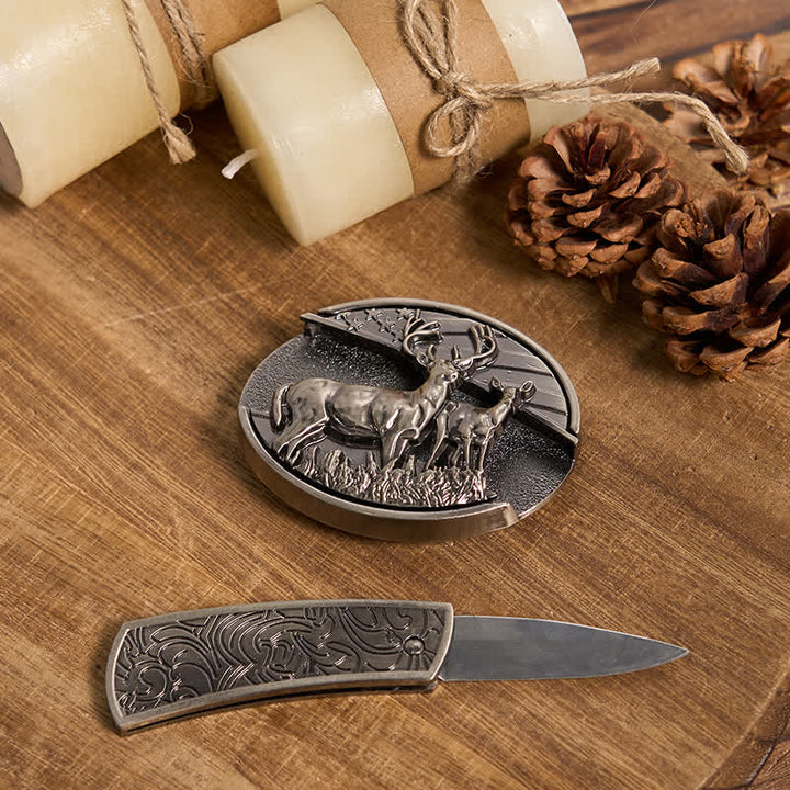 Juego de hebillas de cinturón con forma de cuchillo oculto, estilo retro, con anilla de toro, para armar uno mismo.