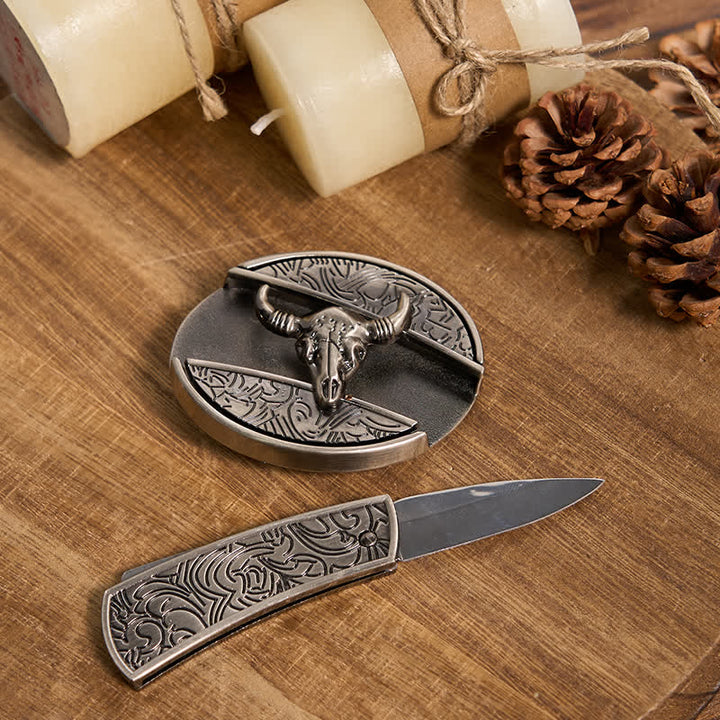 Juego de hebillas de cinturón con forma de cuchillo oculto, estilo retro, con anilla de toro, para armar uno mismo.