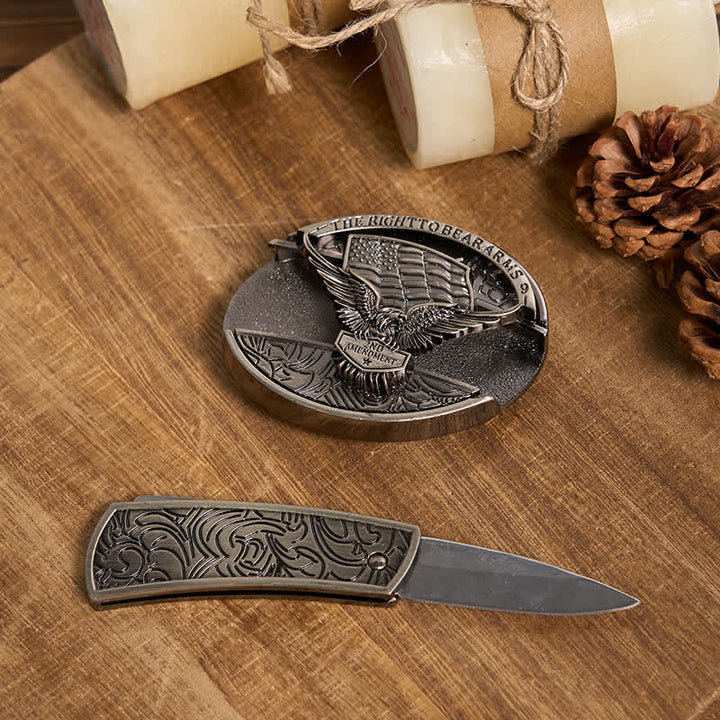 Juego de hebillas de cinturón con forma de cuchillo oculto, estilo retro, con anilla de toro, para armar uno mismo.