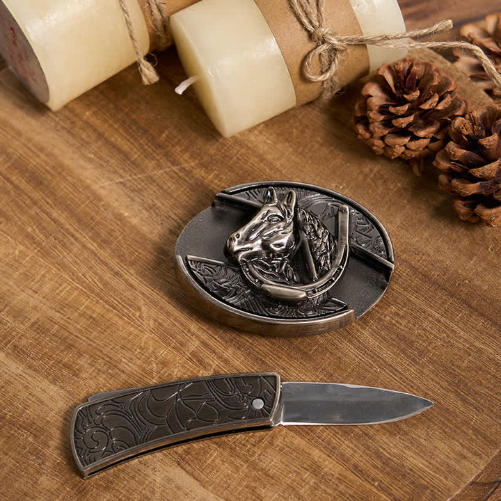 Juego de hebillas de cinturón con forma de cuchillo oculto, estilo retro, con anilla de toro, para armar uno mismo.