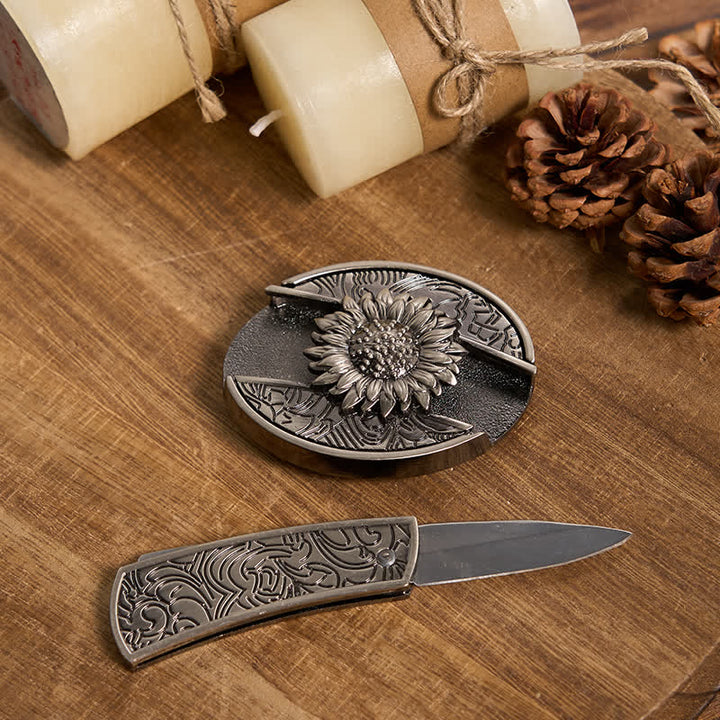 Juego de hebillas de cinturón con forma de cuchillo oculto, estilo retro, con anilla de toro, para armar uno mismo.