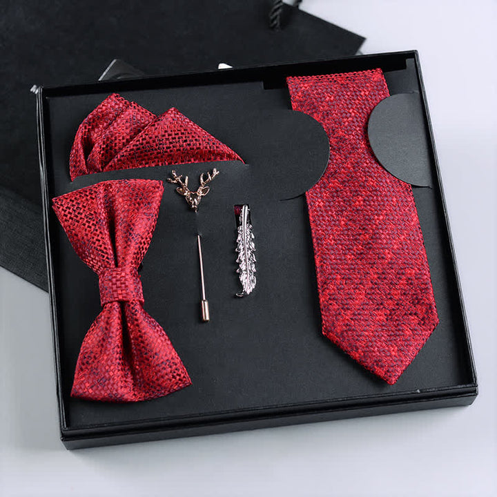 Caja de regalo con 5 pajaritas de cuadros escoceses morados y rojos para hombre