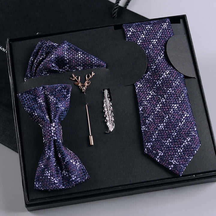 Caja de regalo con 5 pajaritas de cuadros escoceses morados y rojos para hombre