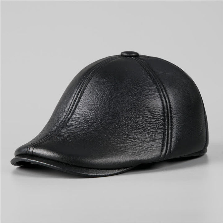 Boina de cuero con orejeras cálidas y gorra de hiedra negra