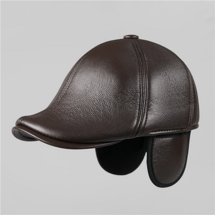 Boina de cuero con orejeras cálidas y gorra de hiedra negra