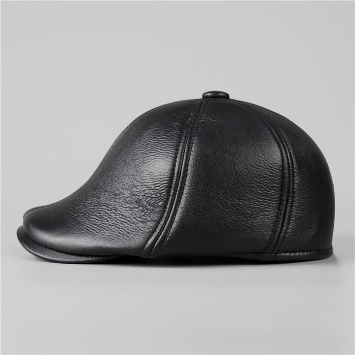 Boina de cuero con orejeras cálidas y gorra de hiedra negra