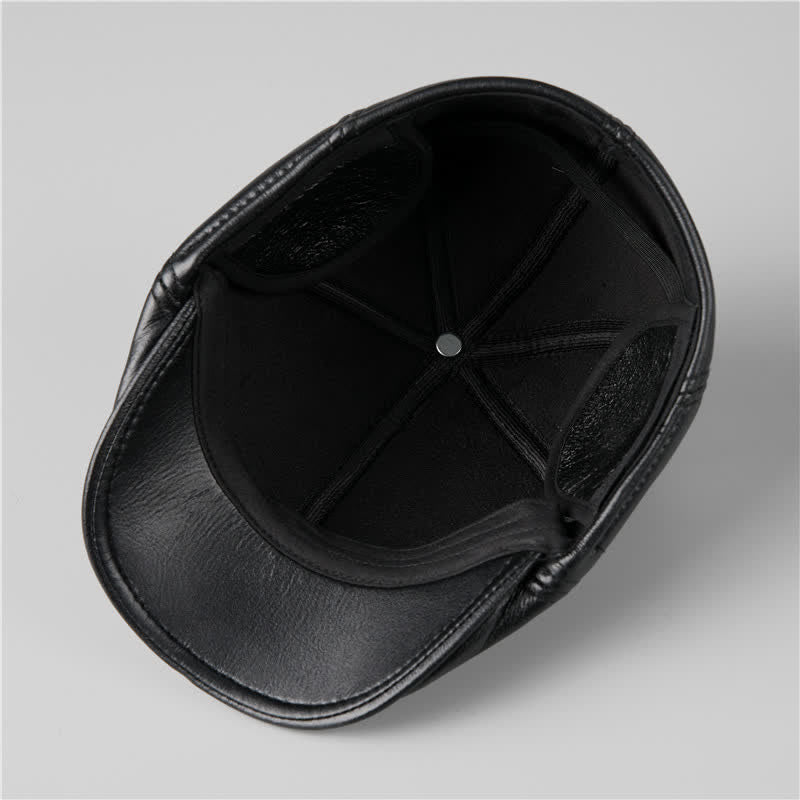 Boina de cuero con orejeras cálidas y gorra de hiedra negra