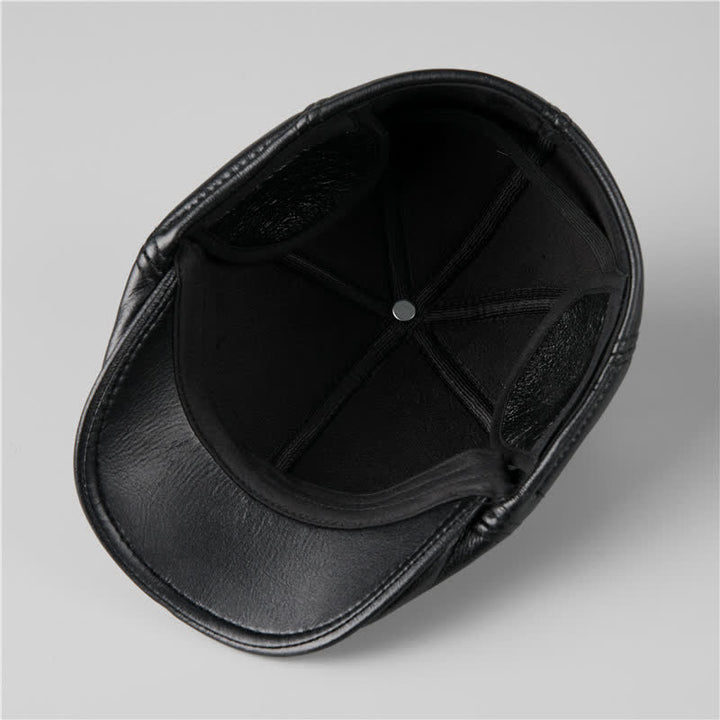 Boina de cuero con orejeras cálidas y gorra de hiedra negra