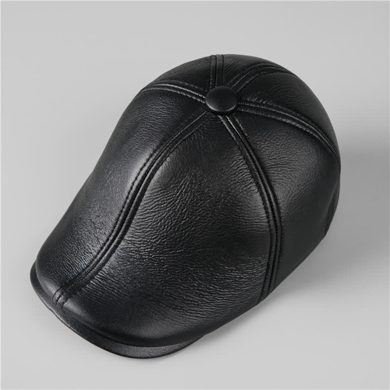 Boina de cuero con orejeras cálidas y gorra de hiedra negra