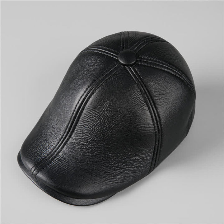 Boina de cuero con orejeras cálidas y gorra de hiedra negra