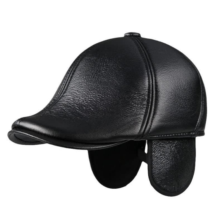 Boina de cuero con orejeras cálidas y gorra de hiedra negra