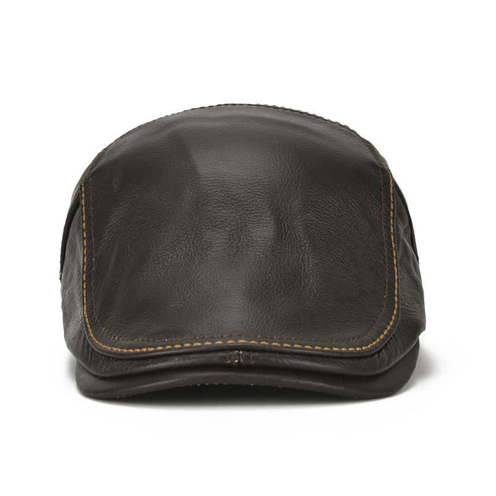 Boina de cuero genuino con gorra plana de taxista con visera