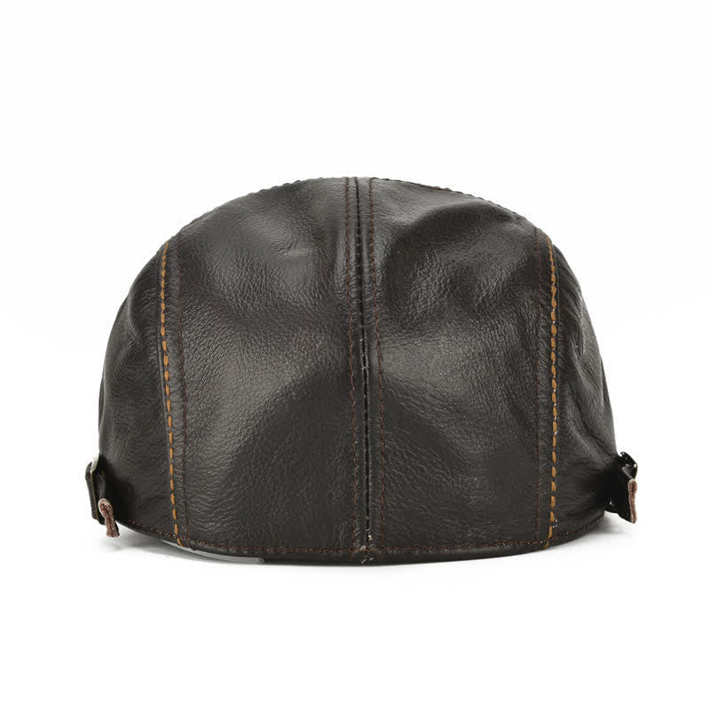 Boina de cuero genuino con gorra plana de taxista con visera
