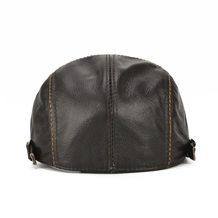 Boina de cuero genuino con gorra plana de taxista con visera