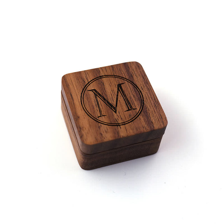 Gemelos de madera con caja grabada con letras personalizadas para hombre