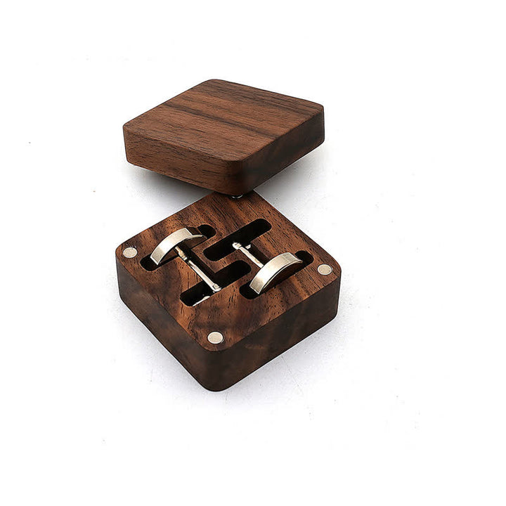 Gemelos de madera con caja grabada con letras personalizadas para hombre