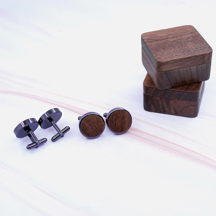 Gemelos de madera de nogal negro con diseño de buzón grabado para hombre