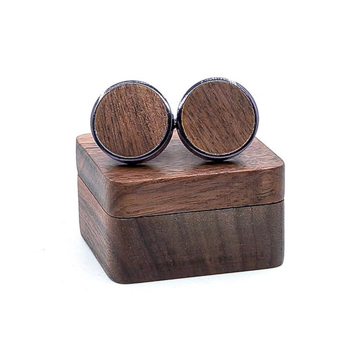 Gemelos de madera de nogal negro con diseño de buzón grabado para hombre