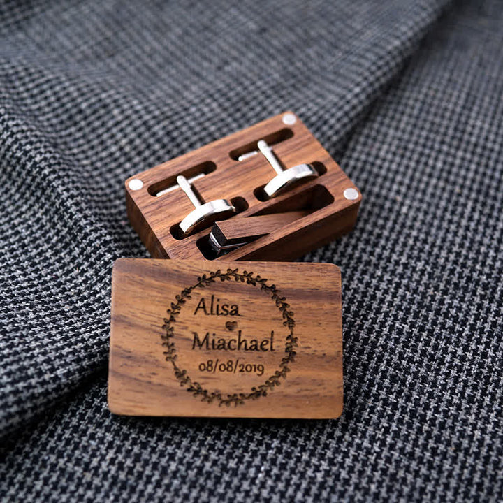Juego de gemelos de madera con grabado personalizado para el día de la boda para hombre