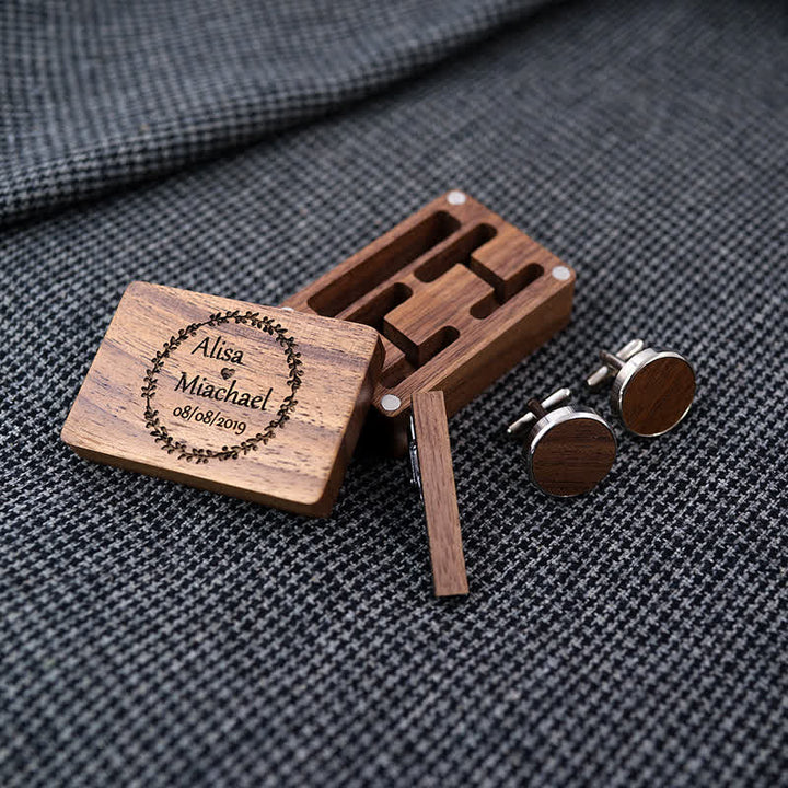 Juego de gemelos de madera con grabado personalizado para el día de la boda para hombre