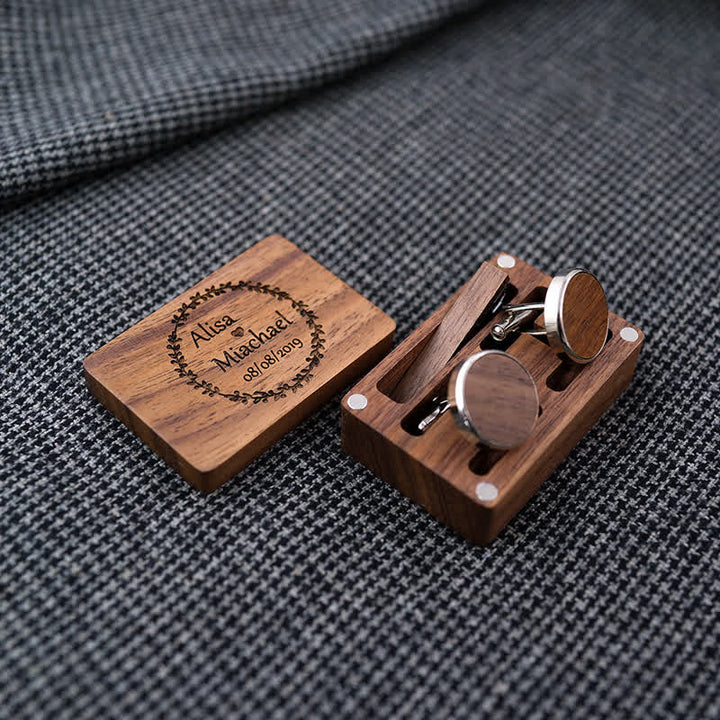 Juego de gemelos de madera con grabado personalizado para el día de la boda para hombre