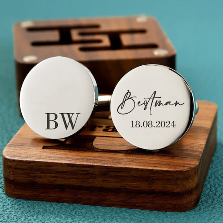 Juego de gemelos de madera con grabado personalizado para el día de la boda para hombre