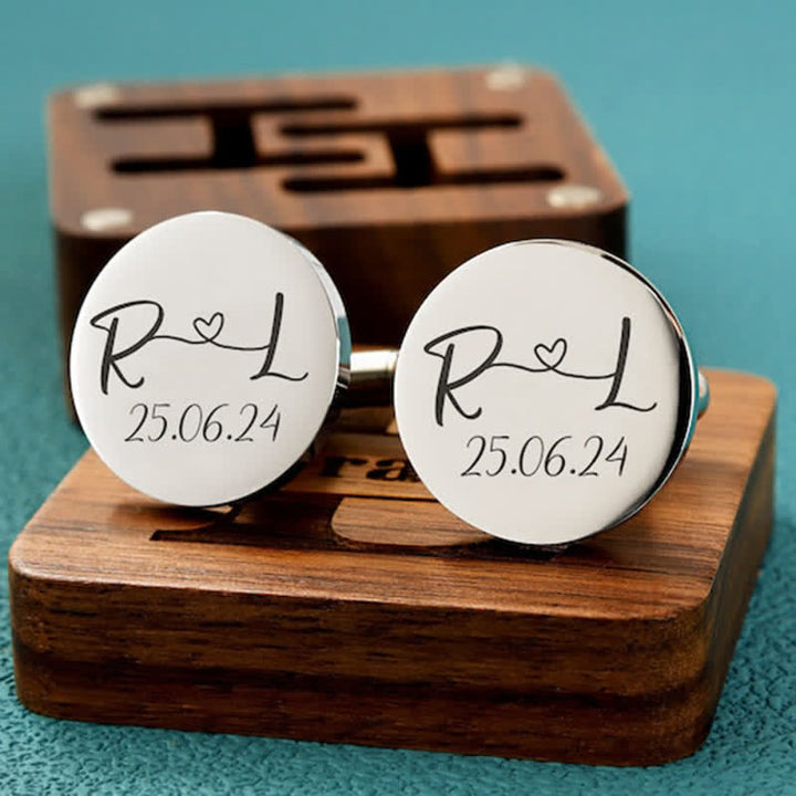 Juego de gemelos de madera con grabado personalizado para el día de la boda para hombre