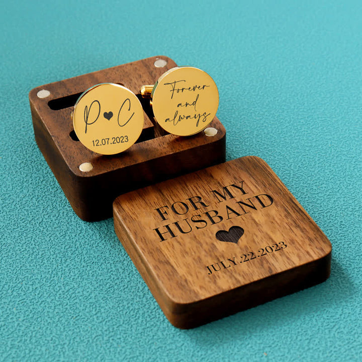 Juego de gemelos de madera con grabado personalizado para el día de la boda para hombre