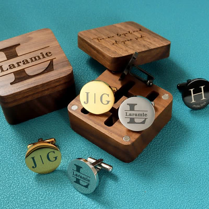 Juego de gemelos de madera con grabado personalizado para el día de la boda para hombre