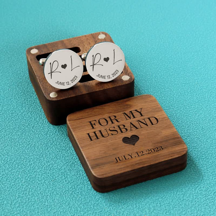 Juego de gemelos de madera con grabado personalizado para el día de la boda para hombre