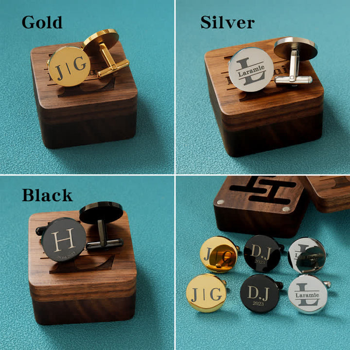 Juego de gemelos de madera con grabado personalizado para el día de la boda para hombre