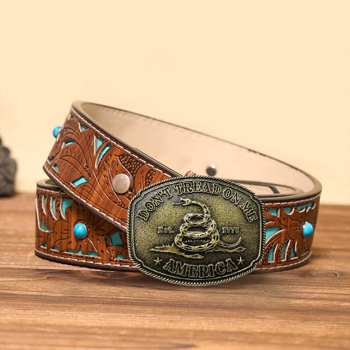Cinturón de cuero con hebilla de serpiente estilo bronce antiguo para hombre, hecho a mano